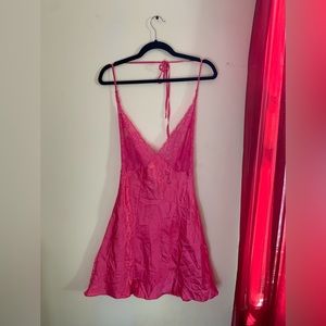 Vintage Fredericks of Hollywood Hot Pink Halter Slip Dress